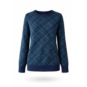 Lands' End Blue and Green Plaid Tartan Windowpane Sweater Medium Preppy 10-12